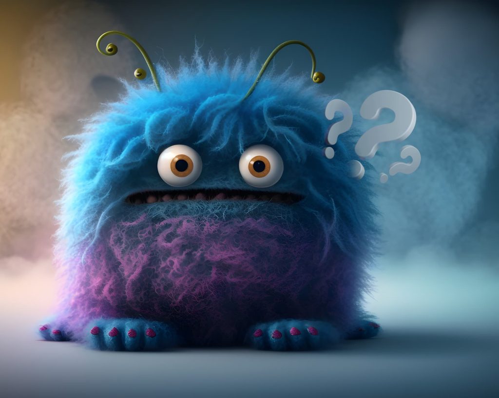Monstre bleu et interrogation